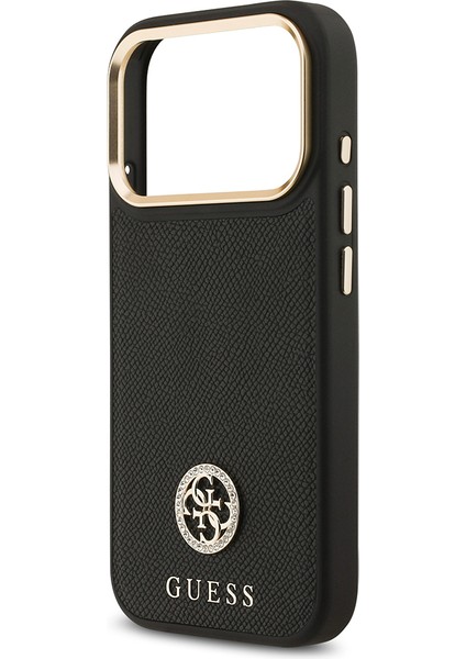 iPhone 17 Pro Uyumlu Kılıf Guess Lisanslı M-Safeli Grained Yazı ve Taşlı 4g Logolu Kapak Siyah