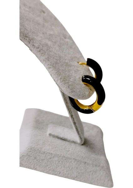 Kadın Çelik Siyah Mineli Halka Küpe Altın Renk modelleri