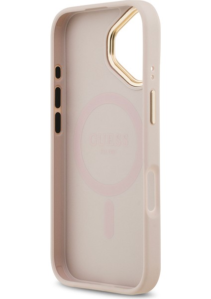 iPhone 17 Uyumlu Kılıf Guess Lisanslı M-Safeli Sıcak Baskılı Yazı Logolu Pu Deri Peony Kapak Pembe