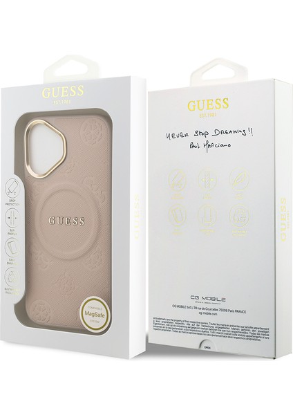 iPhone 17 Uyumlu Kılıf Guess Lisanslı M-Safeli Sıcak Baskılı Yazı Logolu Pu Deri Peony Kapak Pembe