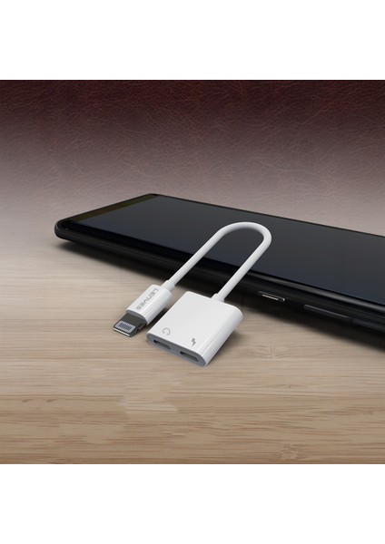 AX92 Lightning To Lightning 2in1 Şarj ve Kulaklık Dönüştürücü Adaptör Beyaz modelleri