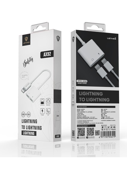 AX92 Lightning To Lightning 2in1 Şarj ve Kulaklık Dönüştürücü Adaptör Beyaz