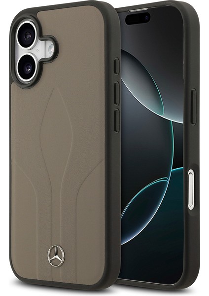 iPhone 17 Uyumlu Kılıf Mercedes Benz Lisanslı M-Safeli Dokulu Desenli Deri Kapak Kahverengi