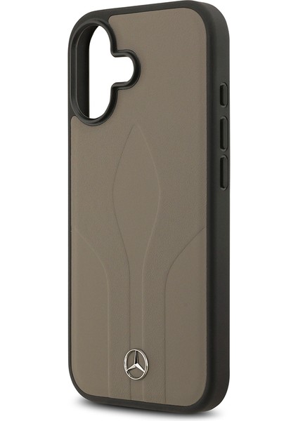 iPhone 17 Uyumlu Kılıf Mercedes Benz Lisanslı M-Safeli Dokulu Desenli Deri Kapak Kahverengi