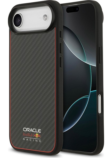 iPhone 17 Air Kılıf Redbull Lisanslı M-Safeli Karbon Fiber Parlayan Logolu Kevlar Kapak Siyah