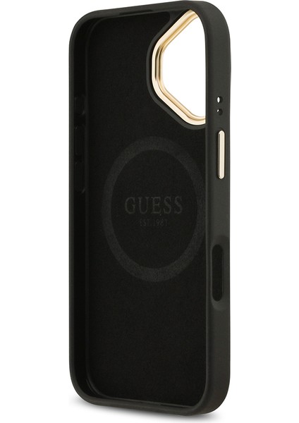 iPhone 17 Uyumlu Kılıf Guess Lisanslı M-Safeli 4g Desenli Pu Metal Plaka Klasik Logolu Kapak Siyah