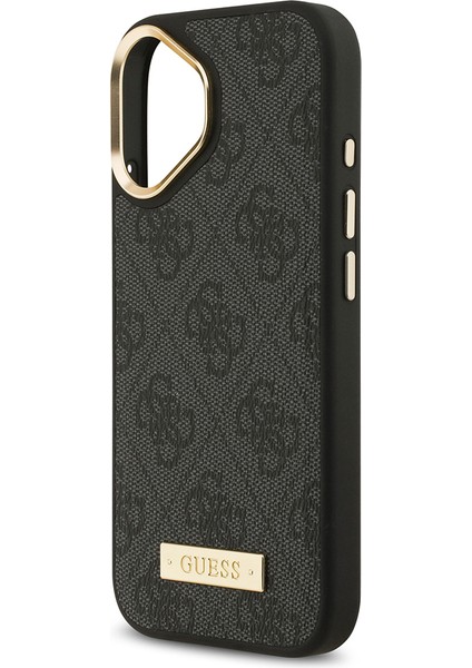 iPhone 17 Uyumlu Kılıf Guess Lisanslı M-Safeli 4g Desenli Pu Metal Plaka Klasik Logolu Kapak Siyah