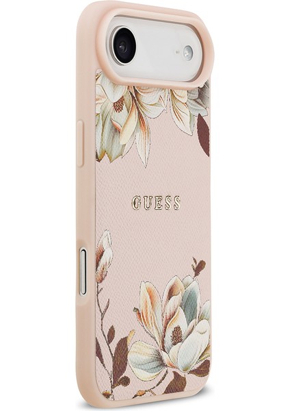iPhone 17 Air Uyumlu Kılıf Guess Lisanslı M-Safeli Taneli Çiçek Tasarımlı Metal Yazı Logolu Pembe fırsatları