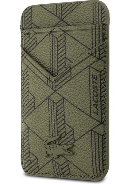 iPhone 17 Pro Max Kılıf Lacoste Lisanslı M-Safeli Pu Deri Kartlıklı Karışık Monogram Desenli Yeşil