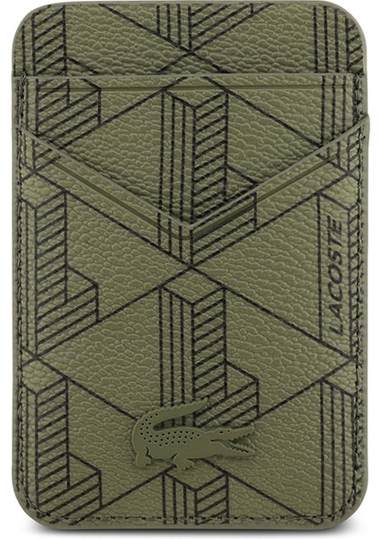 iPhone 17 Pro Max Kılıf Lacoste Lisanslı M-Safeli Pu Deri Kartlıklı Karışık Monogram Desenli Yeşil