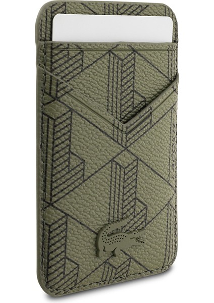 iPhone 17 Pro Max Kılıf Lacoste Lisanslı M-Safeli Pu Deri Kartlıklı Karışık Monogram Desenli Yeşil