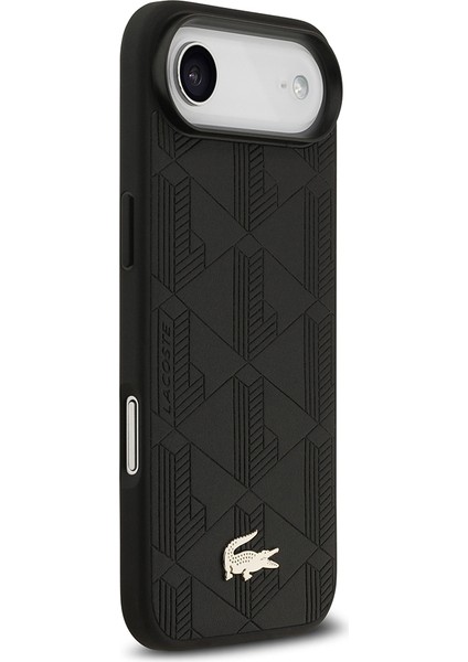 iPhone 17 Air Uyumlu Kılıf Lacoste Lisanslı M-Safeli Pu Deri Karışık Monogram Desenli Kapak Siyah modelleri