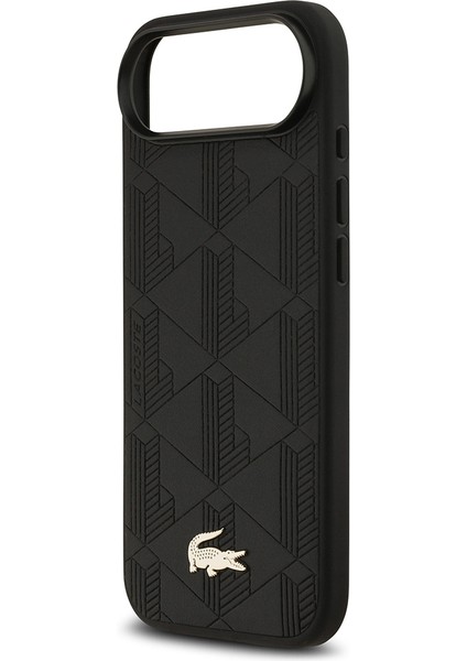 iPhone 17 Air Uyumlu Kılıf Lacoste Lisanslı M-Safeli Pu Deri Karışık Monogram Desenli Kapak Siyah