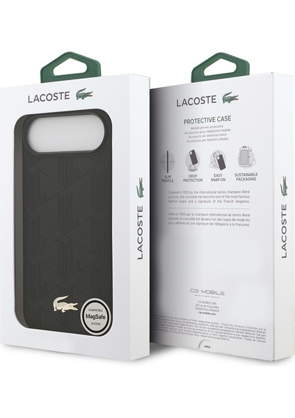 iPhone 17 Air Uyumlu Kılıf Lacoste Lisanslı M-Safeli Pu Deri Karışık Monogram Desenli Kapak Siyah
