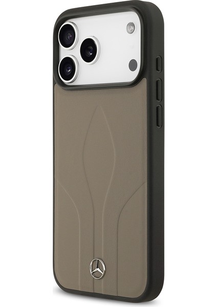 iPhone 17 Pro Max Uyumlu Kılıf Mercedes Benz Lisanslı M-Safeli Dokulu Desenli Deri Kapak Kahverengi fiyatları