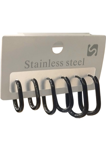 Kadın Çelik 3 Çift Küpe Siyah Renk fiyatları