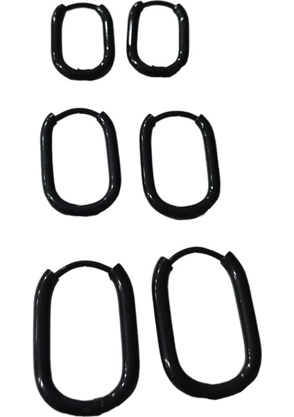 Kadın Çelik 3 Çift Küpe Siyah Renk modelleri