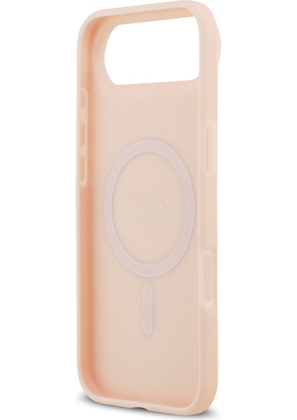 iPhone 17 Air Uyumlu Kılıf Guess Lisanslı M-Safeli Taneli Çiçek Tasarımlı Metal Yazı Logolu Pembe