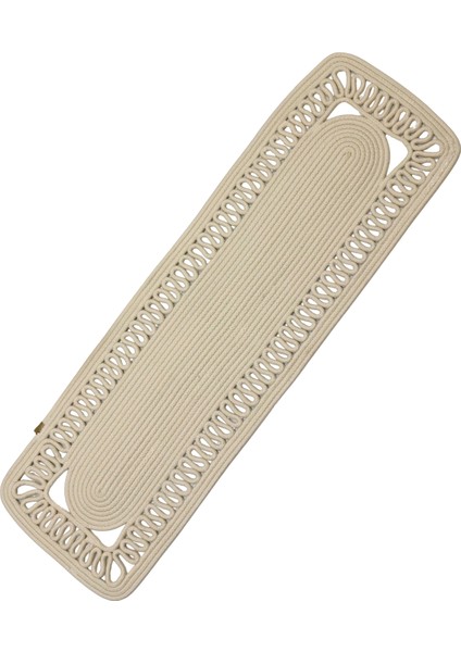 Jutty Hasır Görünümlü Jüt Dokuma Köşeli Krem Örgü Dekoratif Runner 30X110 Mutfak Salon Masa Örtüsü