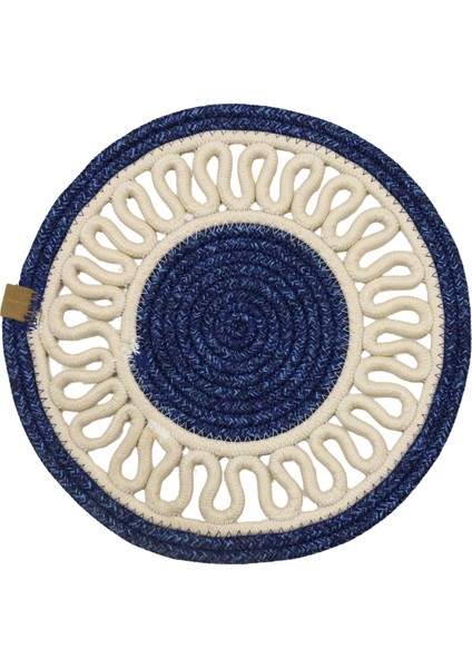 Jutty Hasır Görünümlü 5 Parça Jüt Masa Takımı Örgü Krem Lacivert 4’lü Amerikan Servis Supla 1 Runner fiyatları