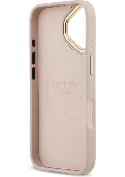 iPhone 17 Uyumlu Kılıf Guess Lisanslı M-Safeli 4g Desenli Pu Metal Plaka Klasik Logolu Kapak Pembe