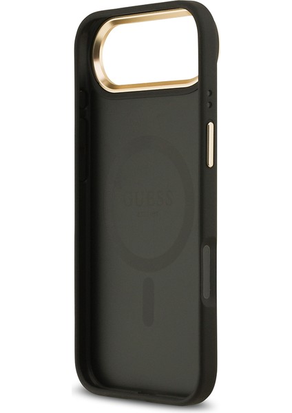 iPhone 17 Air Uyumlu Kılıf Guess Lisanslı M-Safeli Grained Yazı ve Taşlı 4g Logolu Kapak Siyah