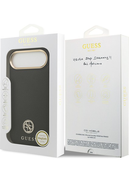 iPhone 17 Air Uyumlu Kılıf Guess Lisanslı M-Safeli Grained Yazı ve Taşlı 4g Logolu Kapak Siyah