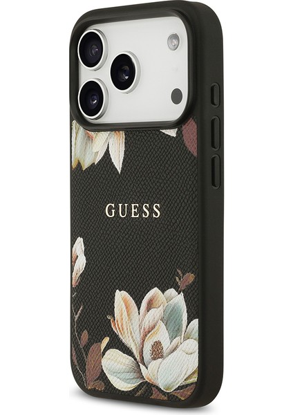 iPhone 17 Pro Uyumlu Kılıf Guess Lisanslı M-Safeli Taneli Çiçek Tasarımlı Metal Yazı Logolu Siyah fiyatları