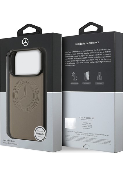 iPhone 17 Pro Kılıf Mercedes Benz Lisanslı M-Safeli Hakiki Deri Nostaljik Yıldız Dizayn Kahverengi