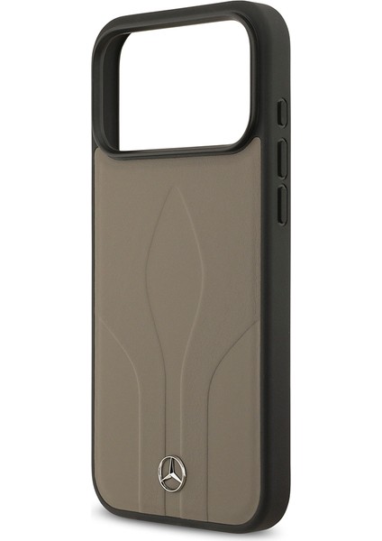 iPhone 17 Pro Max Uyumlu Kılıf Mercedes Benz Lisanslı M-Safeli Dokulu Desenli Deri Kapak Kahverengi