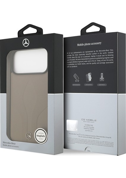 iPhone 17 Pro Max Uyumlu Kılıf Mercedes Benz Lisanslı M-Safeli Dokulu Desenli Deri Kapak Kahverengi