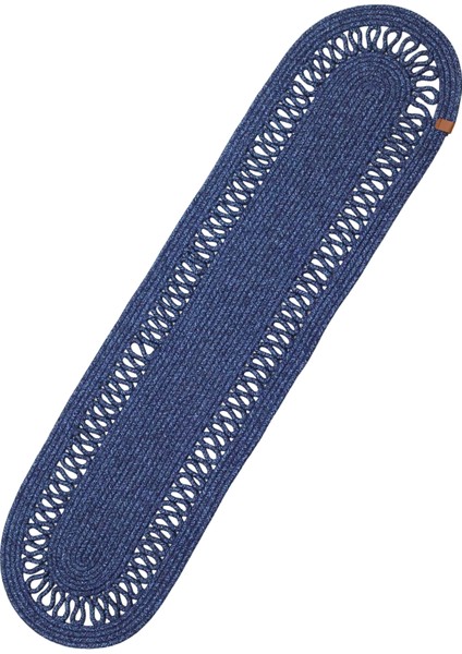 Jutty Hasır Görünümlü Jüt Dokuma Lacivert Oval Dekoratif Masa Runnerı 35X135 cm Mutfak Salon
