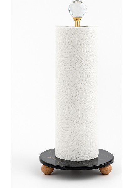 Peçetelik Kristal Toplu Altın Çubuklu Yuvarlak Siyah Cam - Ahşap Ayaklı Kağıt Havluluk fiyatları