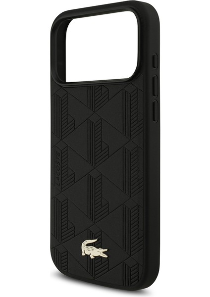 iPhone 17 Pro Max Uyumlu Kılıf Lacoste Lisanslı M-Safeli Pu Deri Karışık Monogram Desenli Siyah