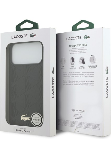 iPhone 17 Pro Max Uyumlu Kılıf Lacoste Lisanslı M-Safeli Pu Deri Karışık Monogram Desenli Siyah