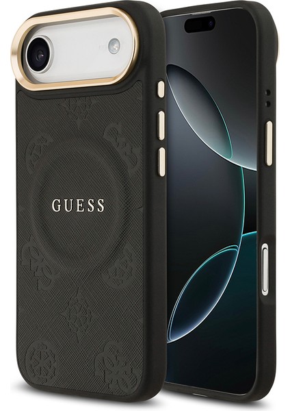 iPhone 17 Air Uyumlu Kılıf Guess Lisanslı M-Safeli Sıcak Baskılı Yazı Logolu Pu Deri Peony Siyah