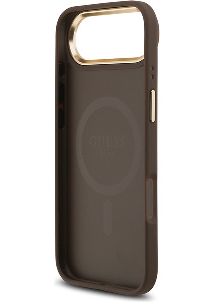 iPhone 17 Air Uyumlu Kılıf Guess Lisanslı M-Safeli Sıcak Baskılı Yazı Logolu Pu Deri Peony Siyah