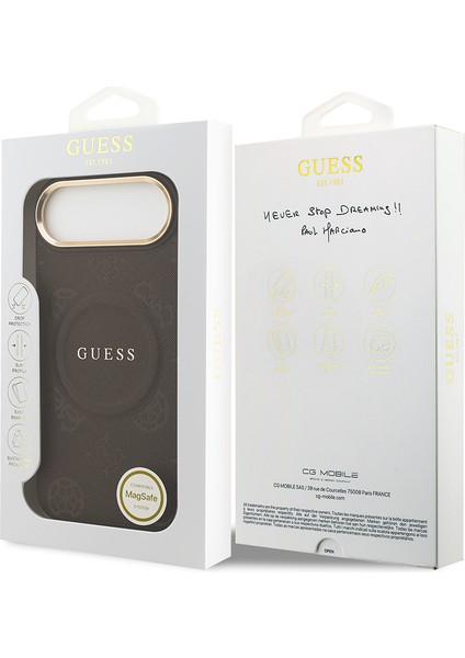 iPhone 17 Air Uyumlu Kılıf Guess Lisanslı M-Safeli Sıcak Baskılı Yazı Logolu Pu Deri Peony Siyah