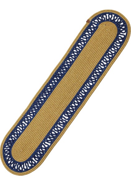 Jutty Hasır Görünümlü Jüt Dokuma Natural Lacivert Oval Dekoratif Masa Runnerı 35X135 cm Mutfak Salon