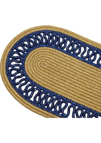 Jutty Hasır Görünümlü Jüt Dokuma Natural Lacivert Oval Dekoratif Masa Runnerı 35X135 cm Mutfak Salon fiyatları