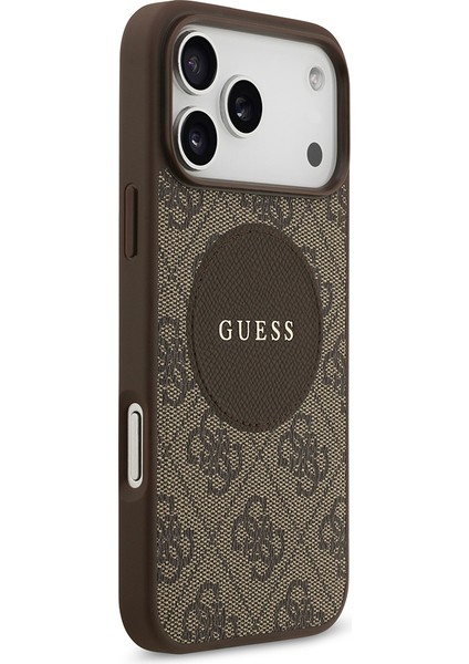 iPhone 17 Pro Max Uyumlu Kılıf Guess Lisanslı M-Safeli Yazı Logolu Circle Classic Kapak Kahverengi modelleri