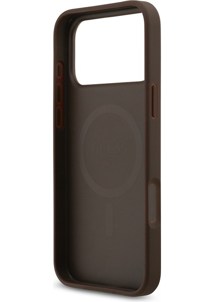 iPhone 17 Pro Max Uyumlu Kılıf Guess Lisanslı M-Safeli Yazı Logolu Circle Classic Kapak Kahverengi