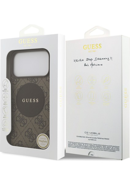 iPhone 17 Pro Max Uyumlu Kılıf Guess Lisanslı M-Safeli Yazı Logolu Circle Classic Kapak Kahverengi