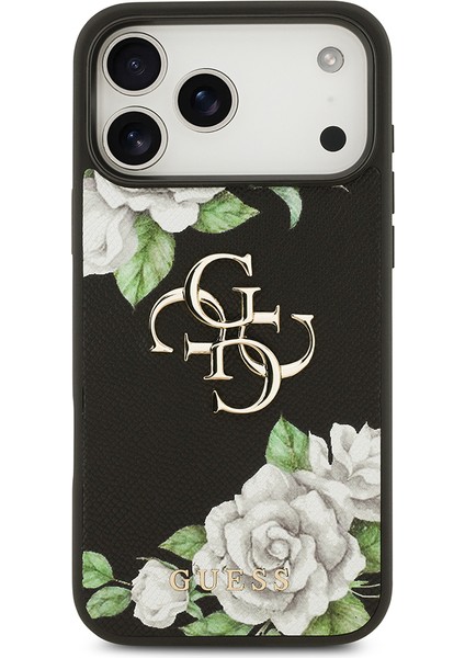 iPhone 17 Pro Max Uyumlu Kılıf Guess Orjinal Lisanslı Gül Baskılı Büyük Metal Logolu Kapak Siyah fırsatları