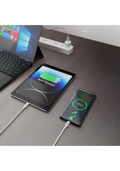 LC518 Usb-A To Type-C 6A Örgü Tasarımlı Hızlı Şarj Özellikli Data ve Şarj Kablosu 66W 1m Gri