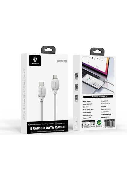 LC536 Type-C To Type-C Pd Örgü Tasarımlı Hızlı Şarj Özellikli Şarj Kablosu 60W 1m Beyaz indirimleri