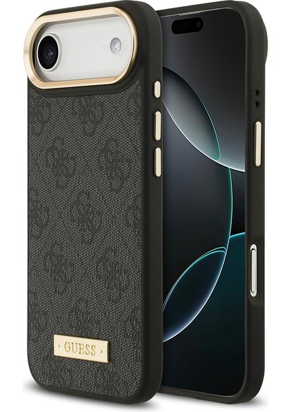 iPhone 17 Air Uyumlu Kılıf Guess Lisanslı M-Safeli 4g Desenli Pu Metal Plaka Klasik Logolu Siyah