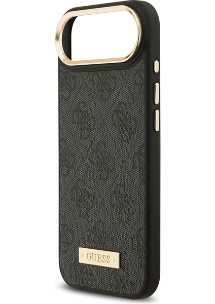 iPhone 17 Air Uyumlu Kılıf Guess Lisanslı M-Safeli 4g Desenli Pu Metal Plaka Klasik Logolu Siyah