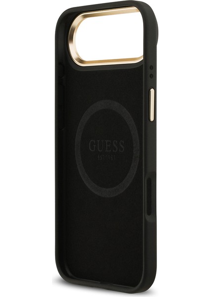 iPhone 17 Air Uyumlu Kılıf Guess Lisanslı M-Safeli 4g Desenli Pu Metal Plaka Klasik Logolu Siyah