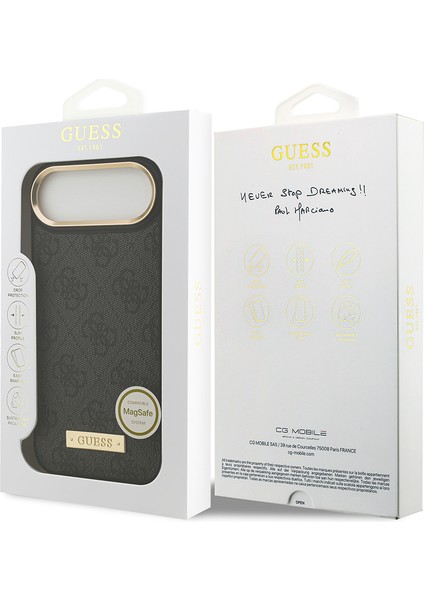 iPhone 17 Air Uyumlu Kılıf Guess Lisanslı M-Safeli 4g Desenli Pu Metal Plaka Klasik Logolu Siyah